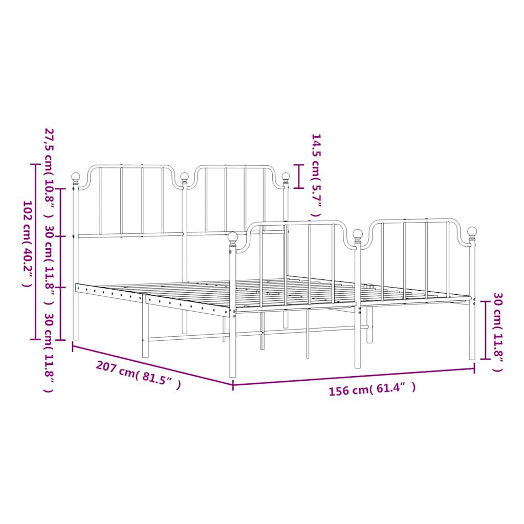 vidaXL Metal Bed Frame without Mattress with Footboard Black 150x200cm