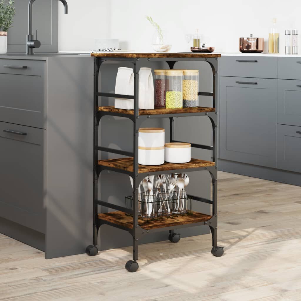 vidaXL Kitchen Trolley Smoked Oak 45x35x89.5 cm Engineered Wood