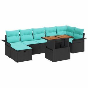 vidaXL Garden Sofa Set Height-Adjustable 8 pcs Black Poly Rattan