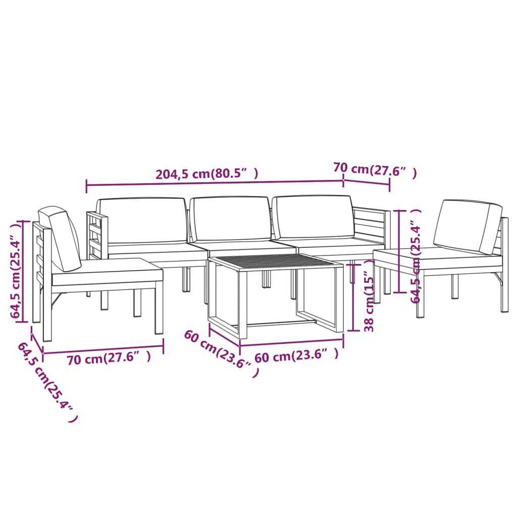 vidaXL 6 Piece Garden Lounge Set with Cushions Aluminium Anthracite
