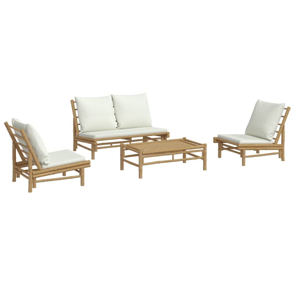 vidaXL 4 Piece Garden Lounge Set with Cream White Cushions Bamboo