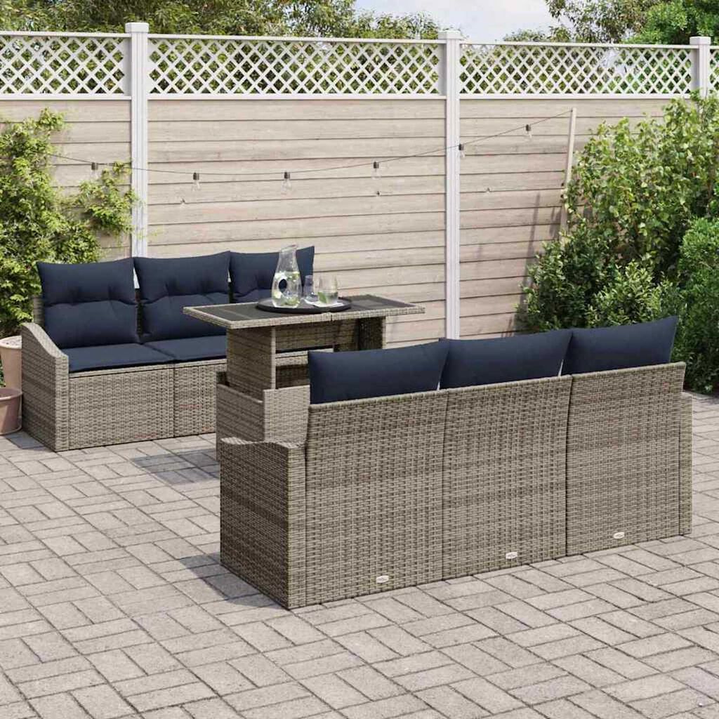 vidaXL Garden Sofa Set 7 pcs Grey and navy blue 100 x 55 x 73 cm