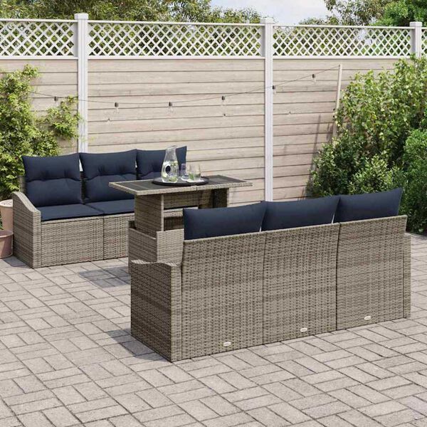 vidaXL Garden Sofa Set 7 pcs Grey and navy blue 100 x 55 x 73 cm