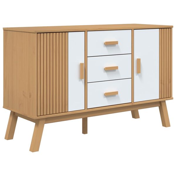 vidaXL Sideboard OLDEN White and Brown 114x43x73.5cm Solid Wood Pine