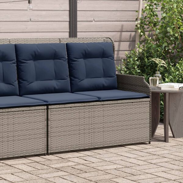 vidaXL Reclining Garden Bench with Cushions Grey Poly Rattan