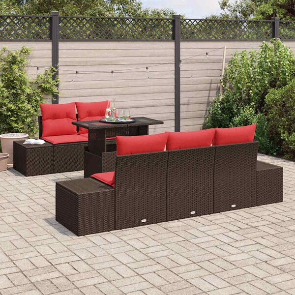 vidaXL Sofa Set with Cushion Manual 6 pcs Brown and Red Poly Rattan