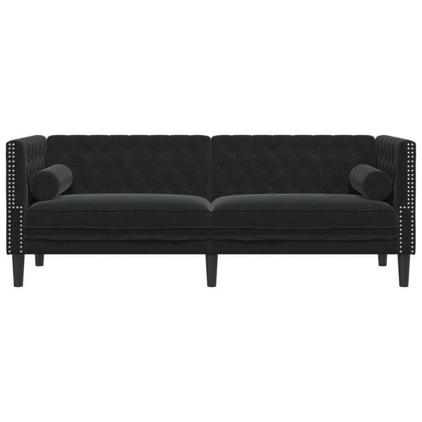 vidaXL Chesterfield Sofa with Bolsters 3-Seater Black Velvet