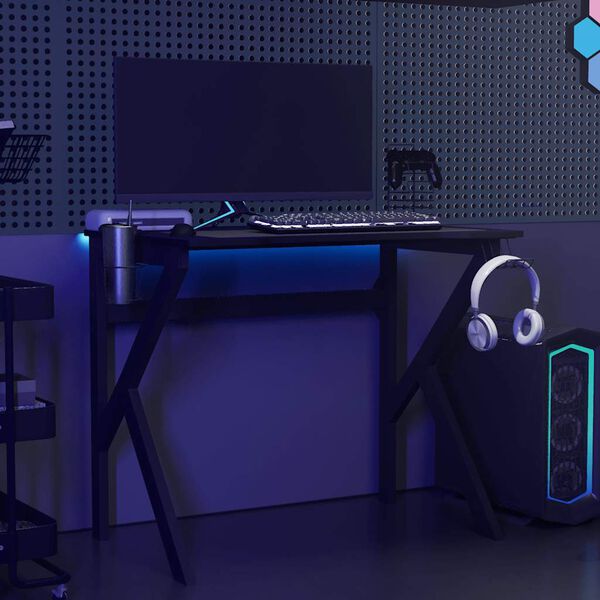 vidaXL Gaming Desk with K Shape Legs Black 90x60x75 cm
