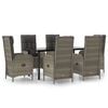 vidaXL 7 Piece Garden Dining Set with Cushions Black and Grey Poly Rattan