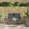 vidaXL Garden Sofa 2-Seater with Cushions&Table Grey Poly Rattan
