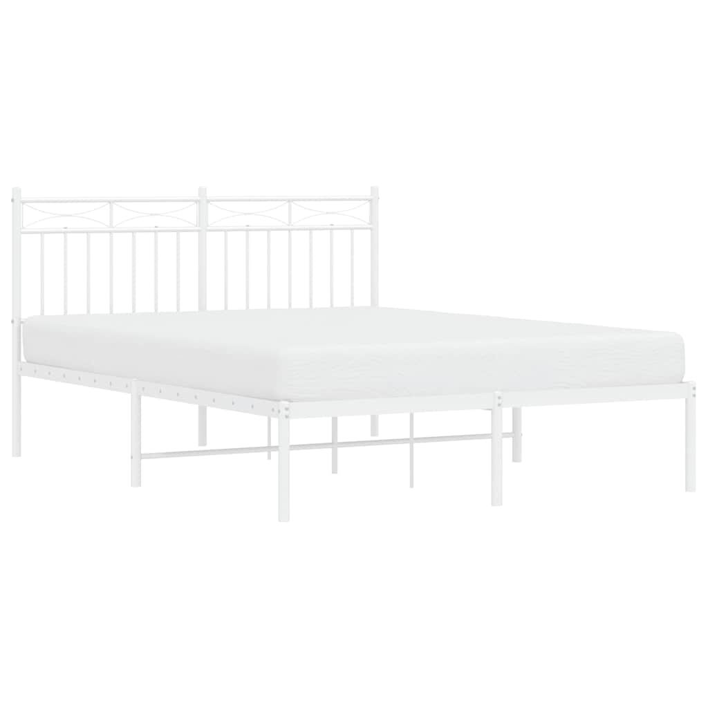 vidaXL Metal Bed Frame without Mattress with Headboard White 135x190cm