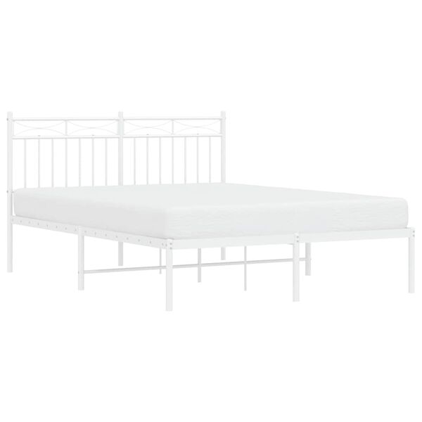 vidaXL Metal Bed Frame without Mattress with Headboard White 135x190cm