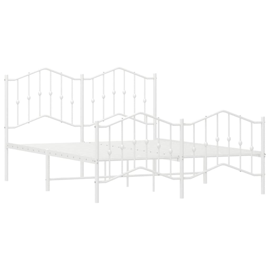 vidaXL Metal Bed Frame without Mattress with Footboard White 135x190cm