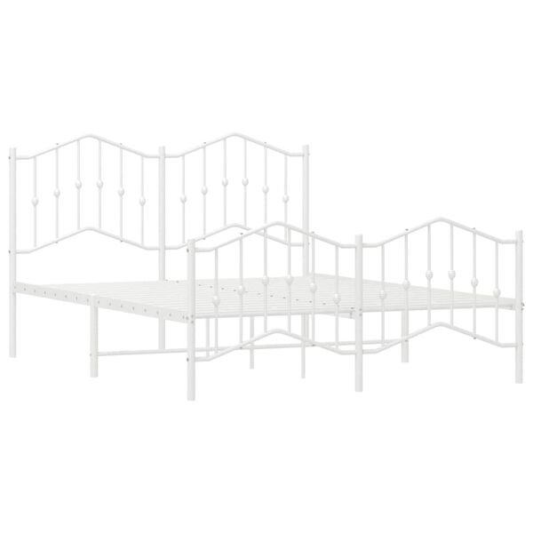 vidaXL Metal Bed Frame without Mattress with Footboard White 135x190cm