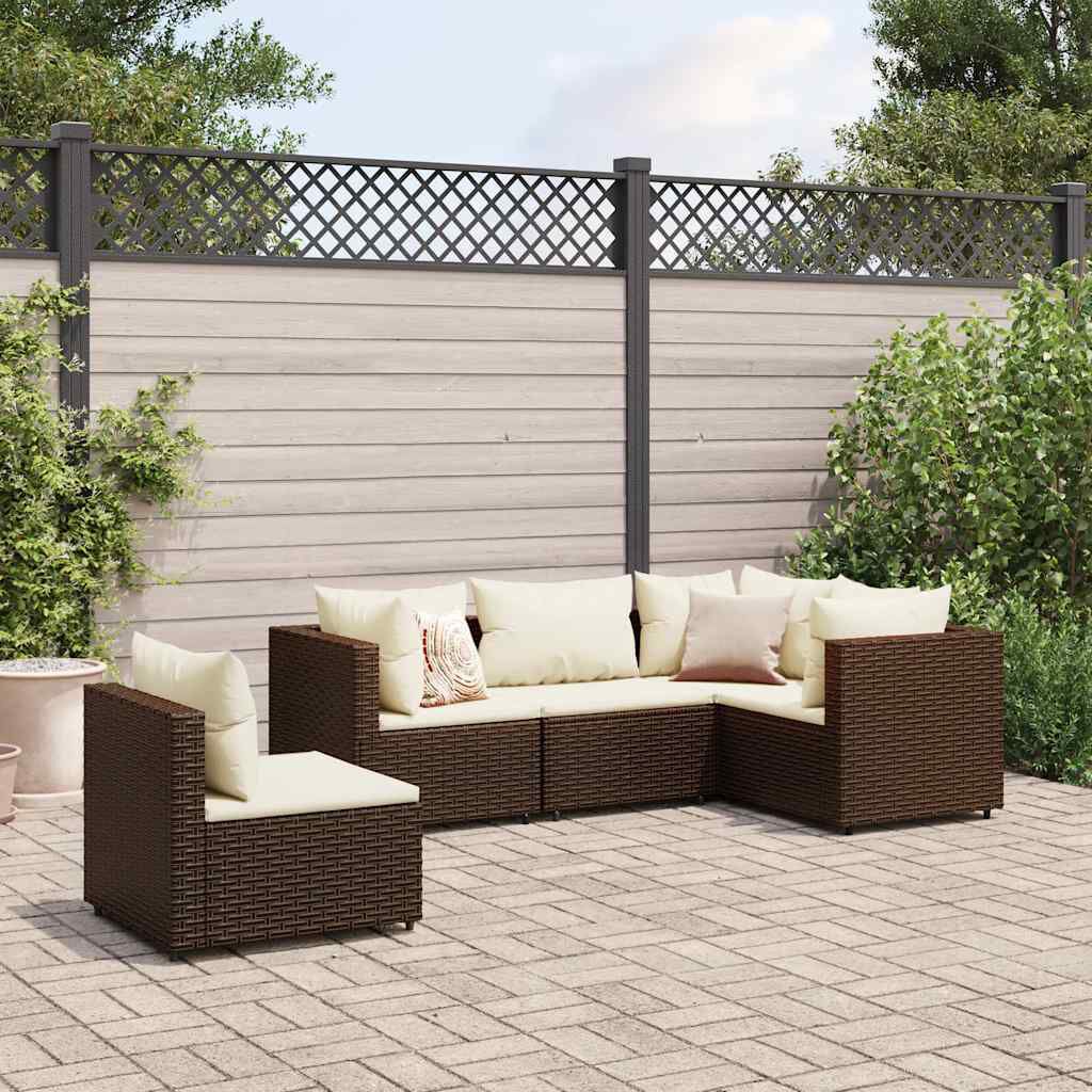 vidaXL 5 Piece Garden Lounge Set with Cushions Brown Poly Rattan