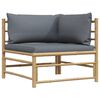 vidaXL Garden Corner Sofa with Dark Grey Cushions Bamboo
