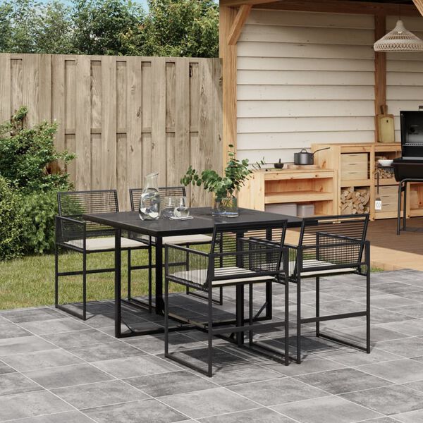 vidaXL 5 Piece Garden Dining Set with Cushions Black Poly Rattan