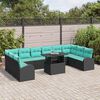 vidaXL Garden Sofa Set with Cushion 11 pcs Black Poly rattan