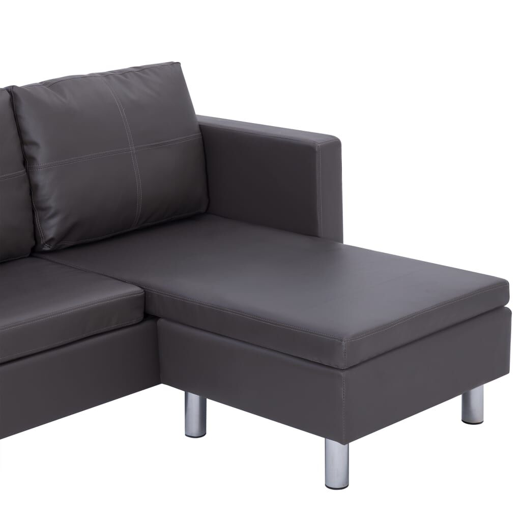 vidaXL 3-Seater Sofa with Cushions Gray Faux Leather