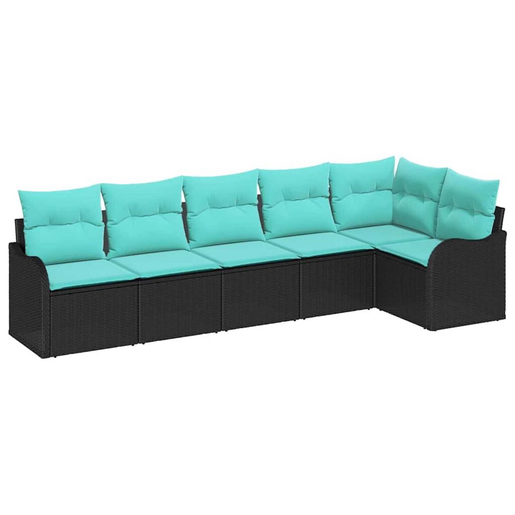 vidaXL Garden Sofa Set with Cushion 6 pcs Black Poly rattan