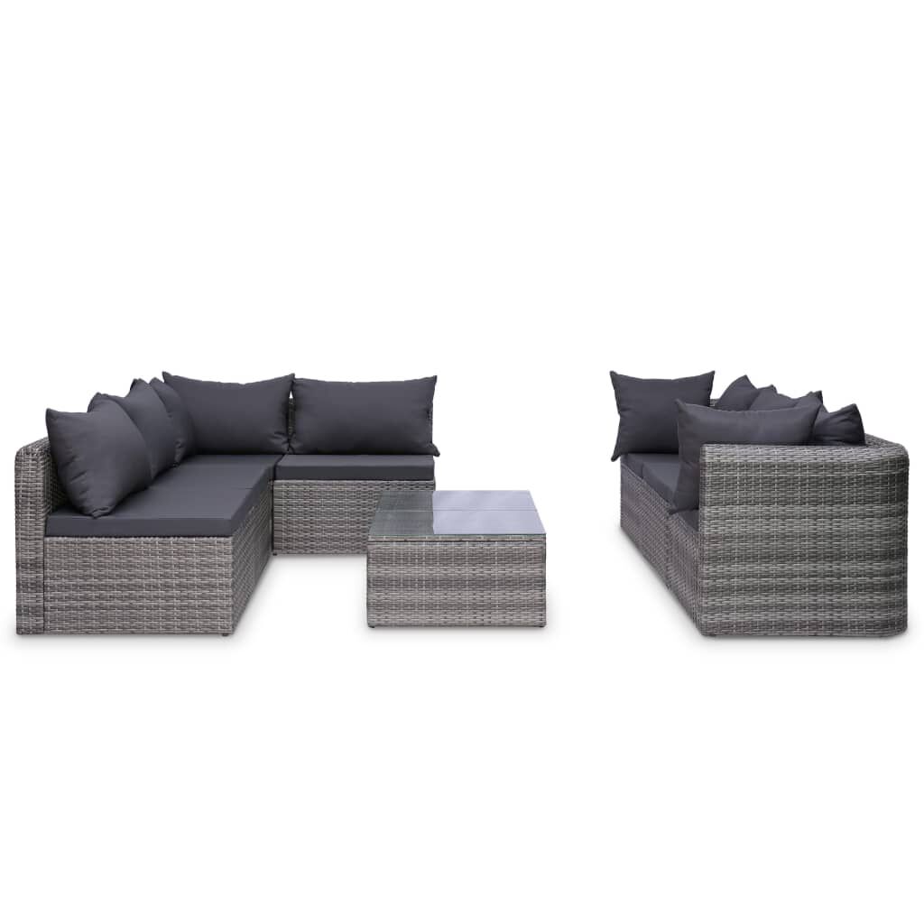 vidaXL 10 Piece Garden Lounge Set with Cushions Poly Rattan Grey
