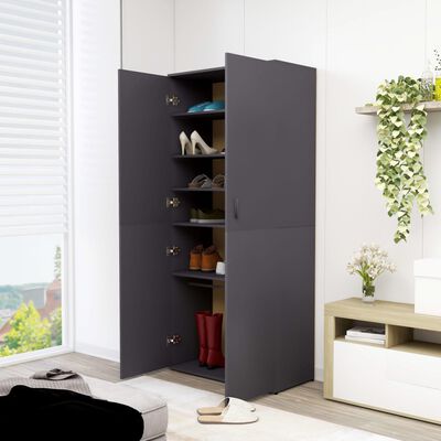 vidaXL Shoe Cabinet Grey 80x39x178 cm Engineered Wood