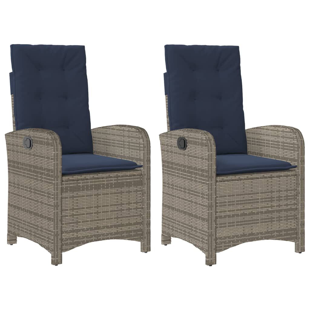 vidaXL Reclining Garden Chairs 2 pcs with Cushions Grey Poly Rattan