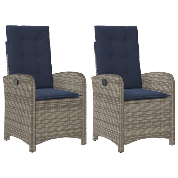 vidaXL Reclining Garden Chairs 2 pcs with Cushions Grey Poly Rattan