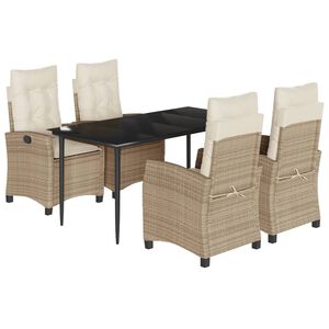 vidaXL 5 Piece Garden Dining Set with Cushions Beige Poly Rattan