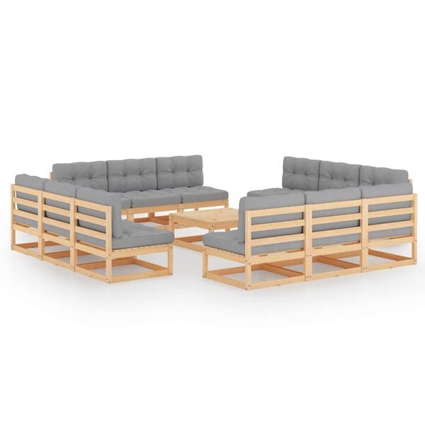 vidaXL 13 Piece Garden Lounge Set with Cushions Solid Pinewood