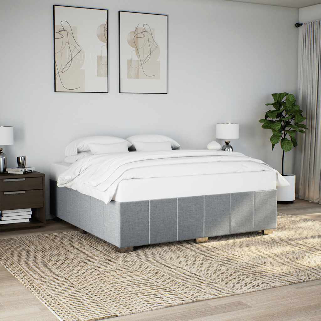 vidaXL Bed Frame without Mattress Light Grey King Fabric