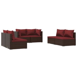 vidaXL 6 Piece Garden Lounge Set with Cushions Poly Rattan Brown