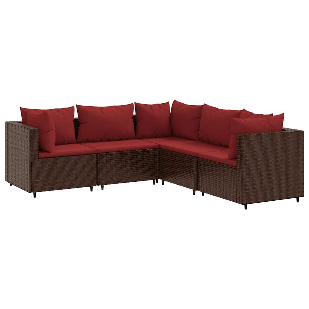 vidaXL 5 Piece Garden Lounge Set with Cushions Brown Poly Rattan
