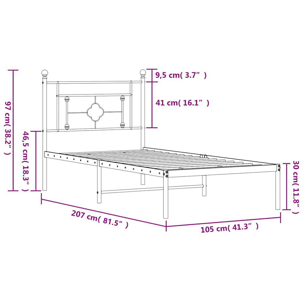 vidaXL Metal Bed Frame without Mattress with Headboard White 100x200cm