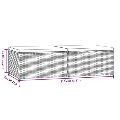 vidaXL Garden Footrests with Cushions 2 pcs Grey Poly Rattan