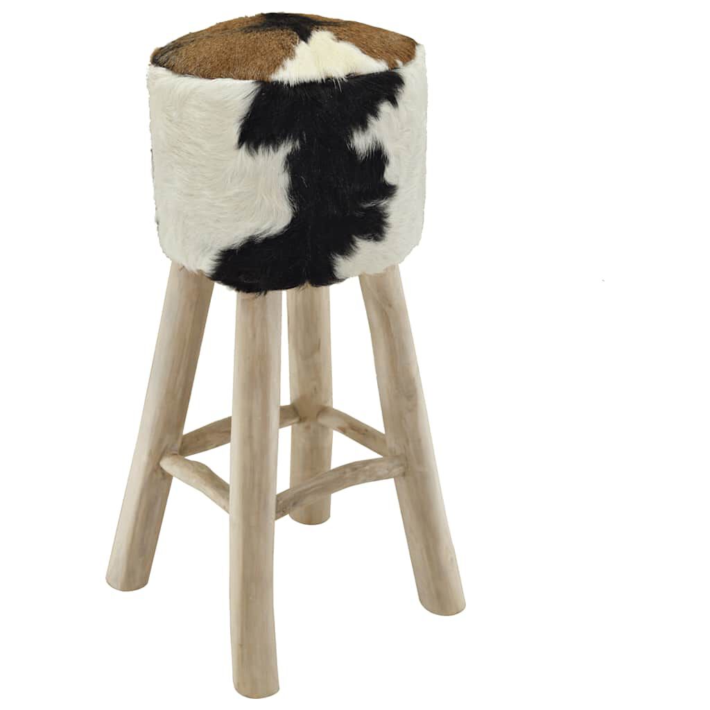 vidaXL Bar Stool Real Leather and Solid Teak Wood