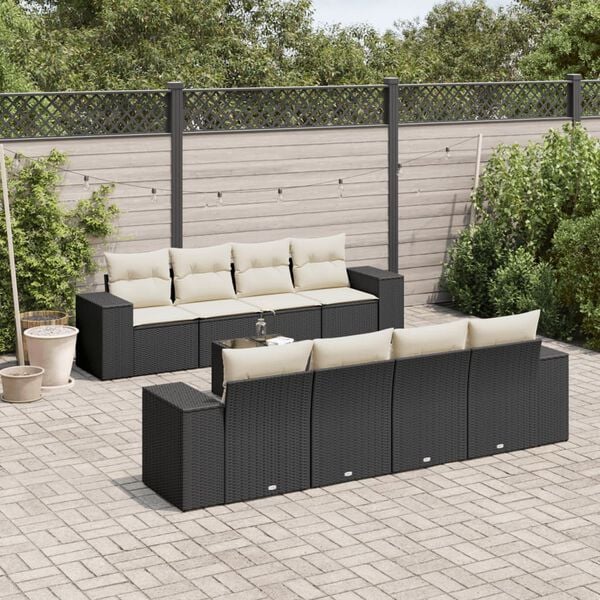 vidaXL 9 Piece Garden Sofa Set with Cushions Black Poly Rattan