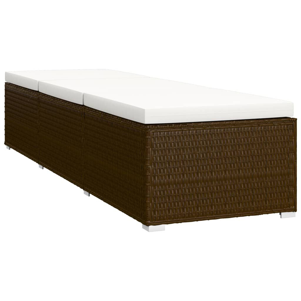 vidaXL 3 Piece Garden Sun Loungers with Tea Table Poly Rattan Brown
