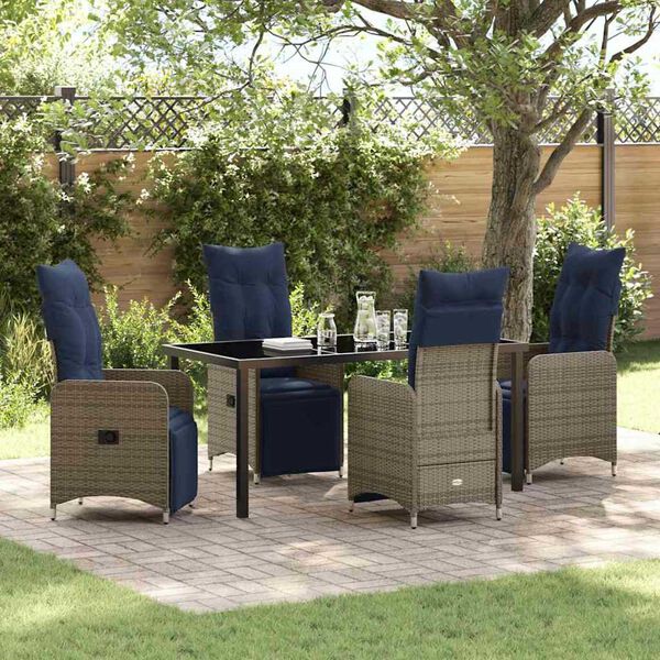 vidaXL Table and Chair Set with Cushion 5 pcs Grey PE Rattan
