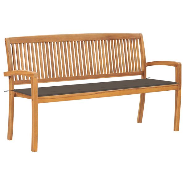 vidaXL Stacking Garden Bench with Cushion 159 cm Solid Teak Wood
