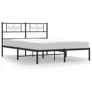 vidaXL Metal Bed Frame without Mattress with Headboard Black 135x190cm