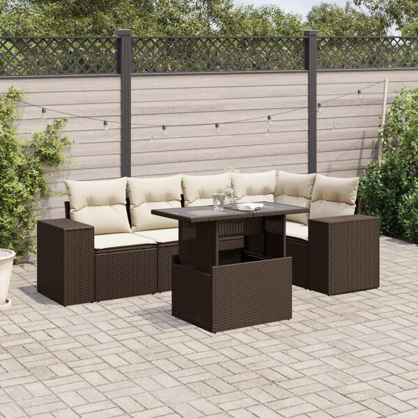 vidaXL 6 Piece Garden Sofa Set with Cushions Brown Poly Rattan