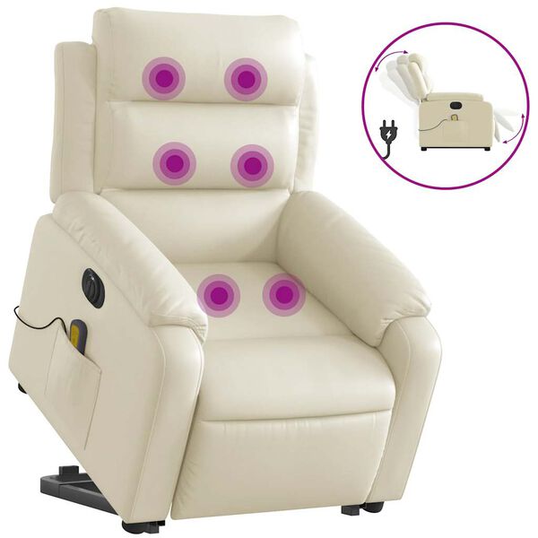 vidaXL Electric Stand up Massage Recliner Chair Cream Faux Leather