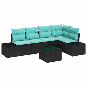 vidaXL Garden Sofa Set with Cushion 6 pcs Black Poly Rattan