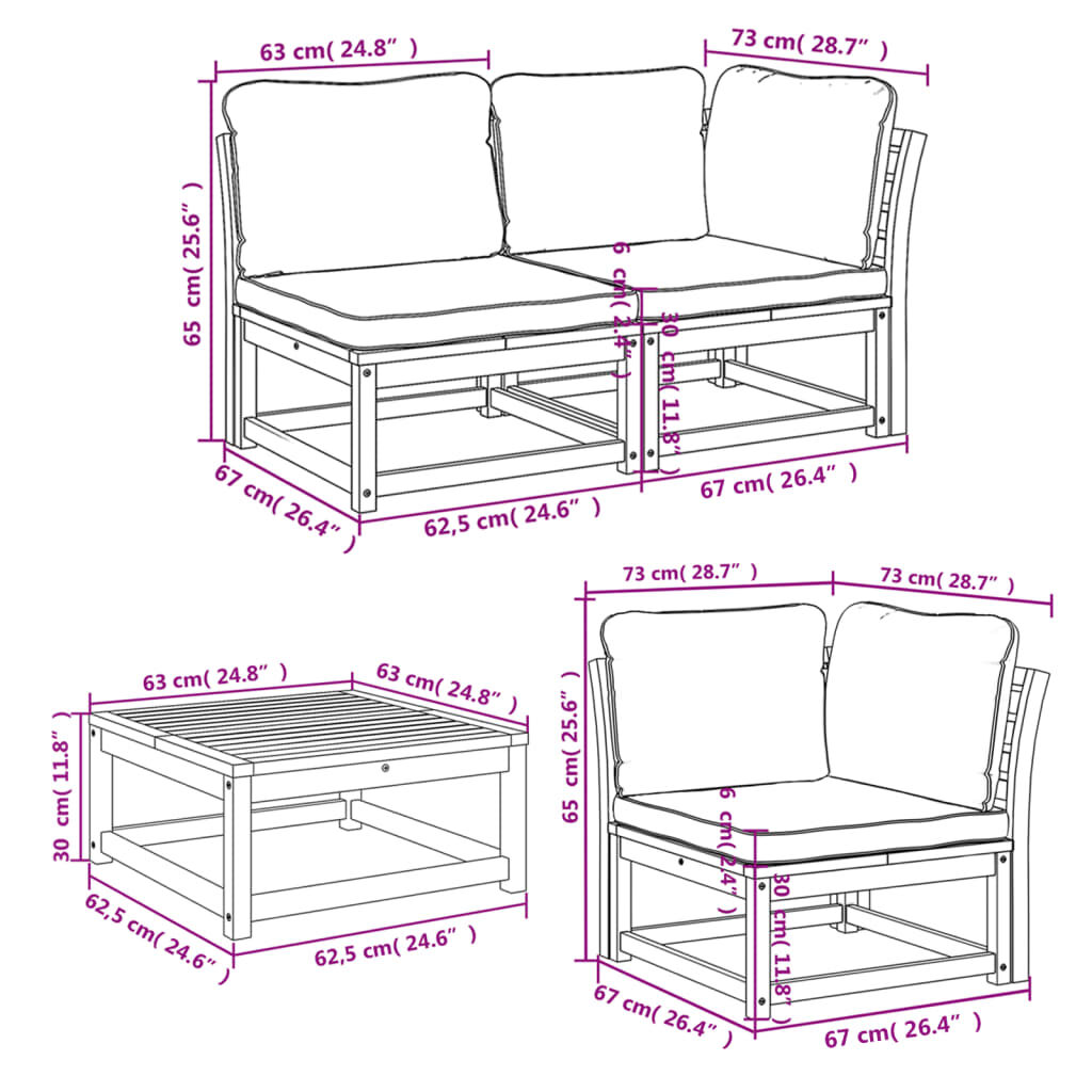 vidaXL 6 Piece Garden Lounge Set with Cushions Solid Wood Acacia
