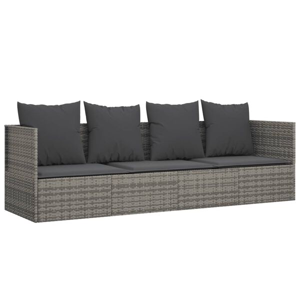 vidaXL Outdoor Lounge Bed with Cushions Grey Poly Rattan