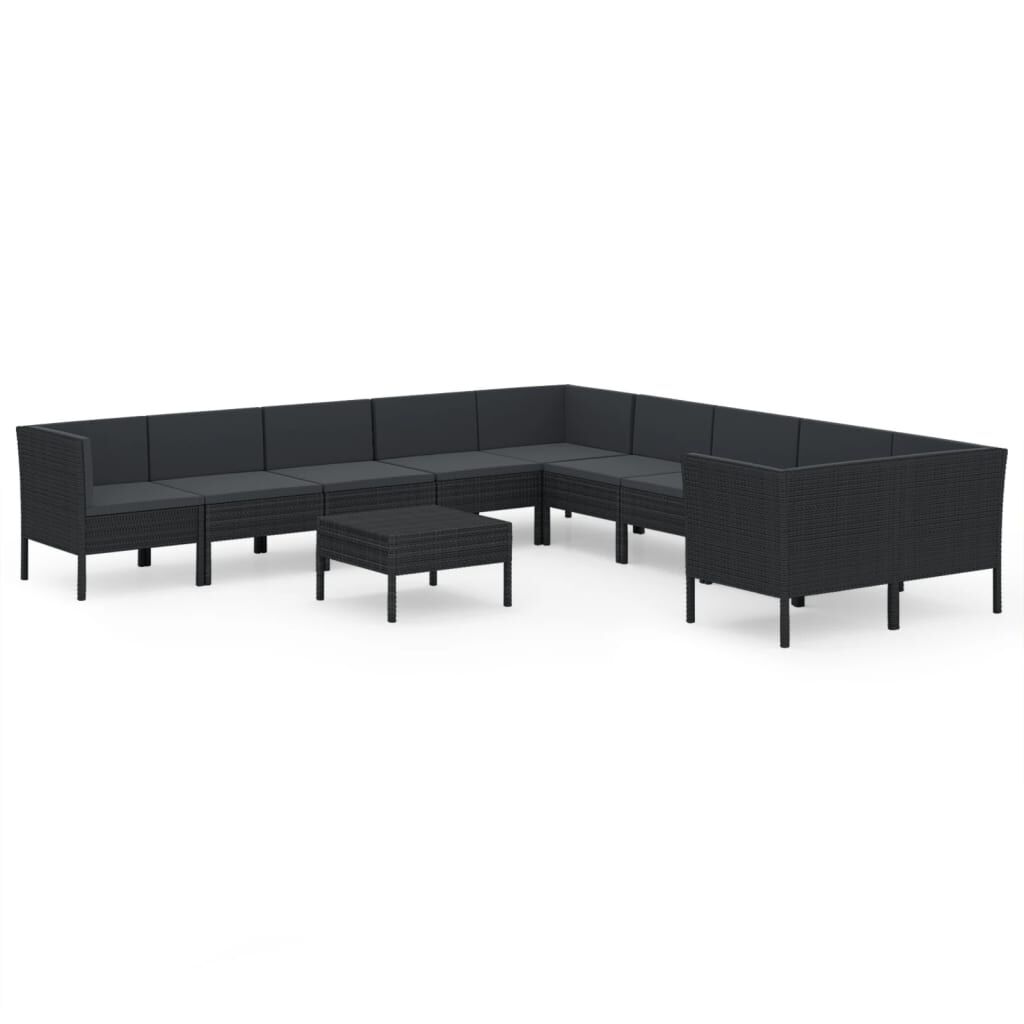 vidaXL 11 Piece Garden Lounge Set with Cushions Poly Rattan Black