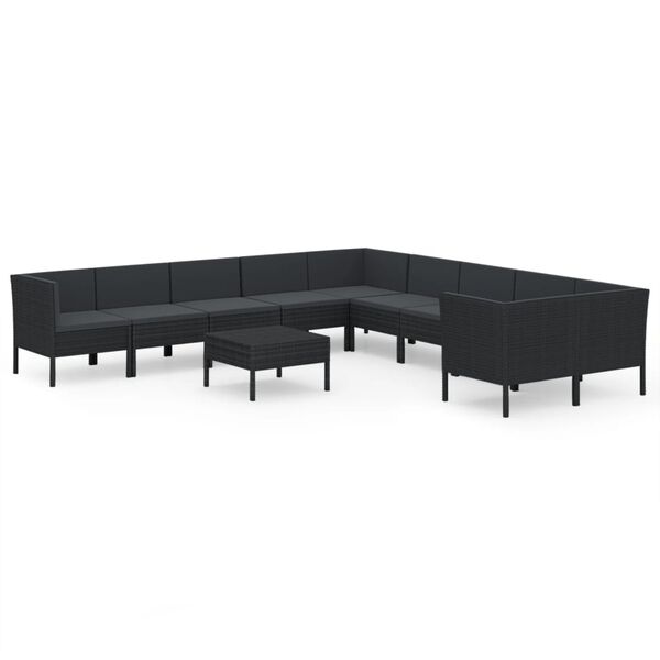 vidaXL 11 Piece Garden Lounge Set with Cushions Poly Rattan Black