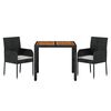 vidaXL 3 Piece Garden Dining Set with Cushions Black Poly Rattan
