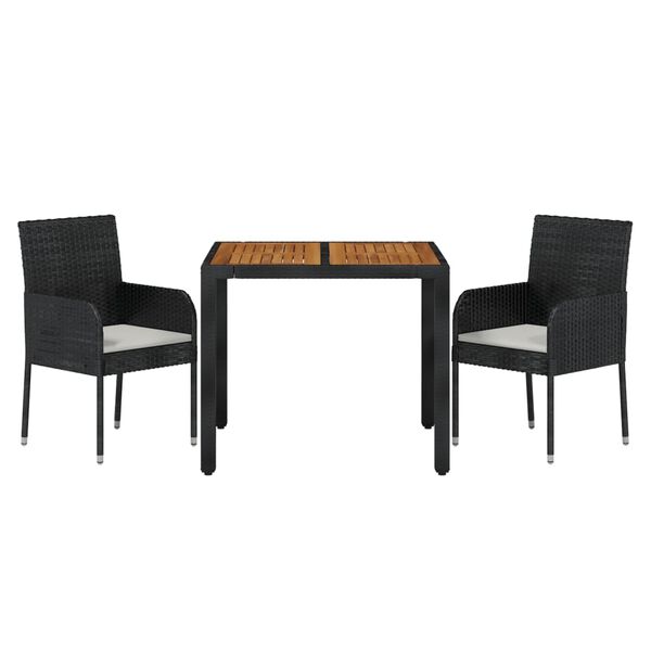vidaXL 3 Piece Garden Dining Set with Cushions Black Poly Rattan